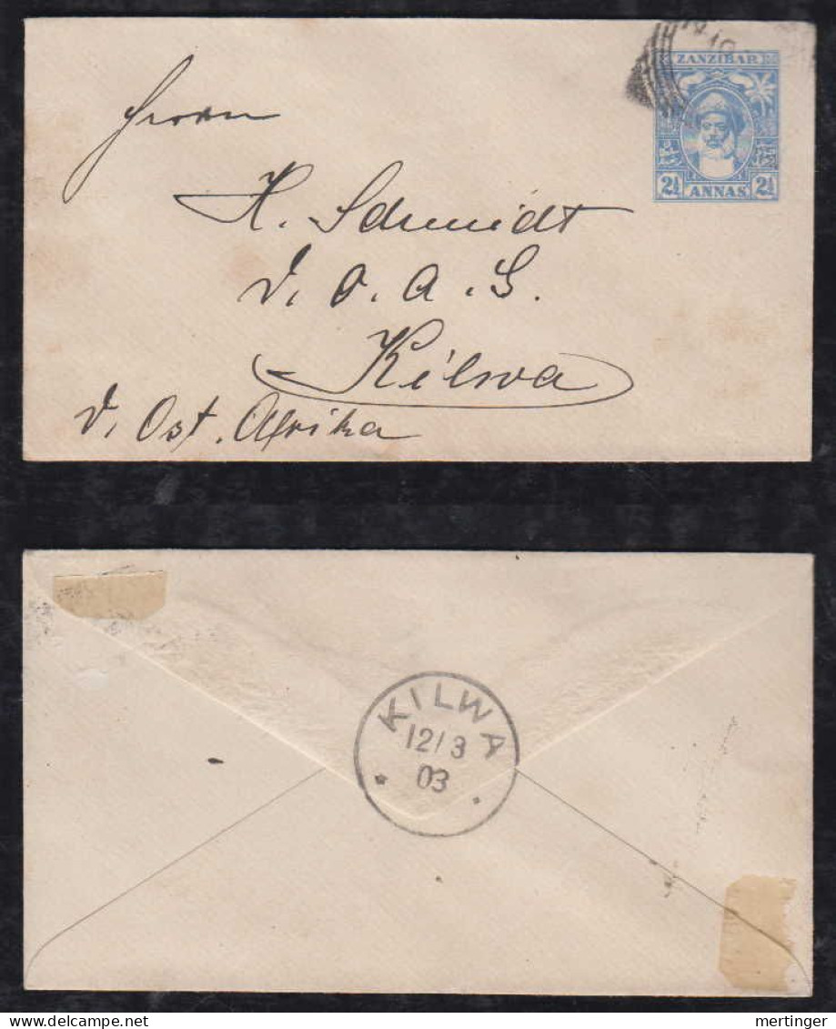 Zanzibar 1903 Stationery Envelope 2½ A To KILWA DOA German East Africa - Zanzibar (...-1963)