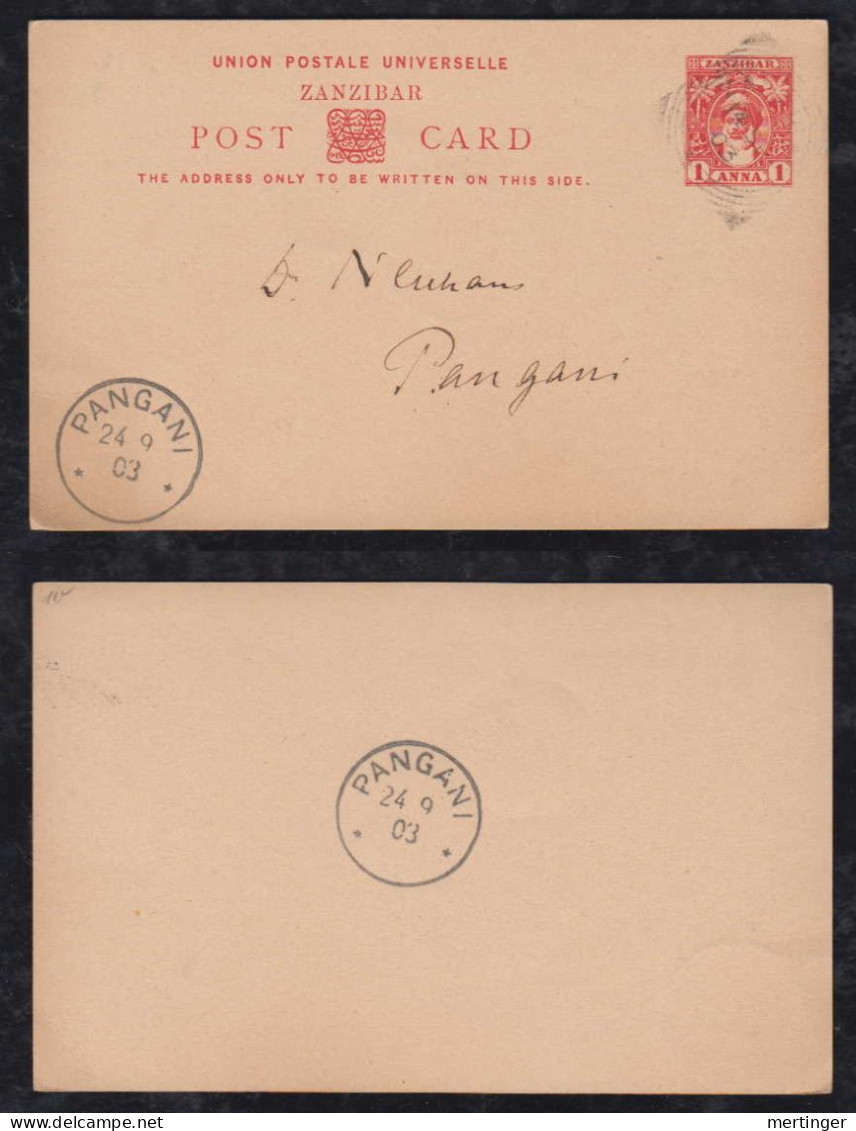Zanzibar 1903 Stationery Postcard 1 A To PANGANI DOA German East Africa - Zanzibar (...-1963)