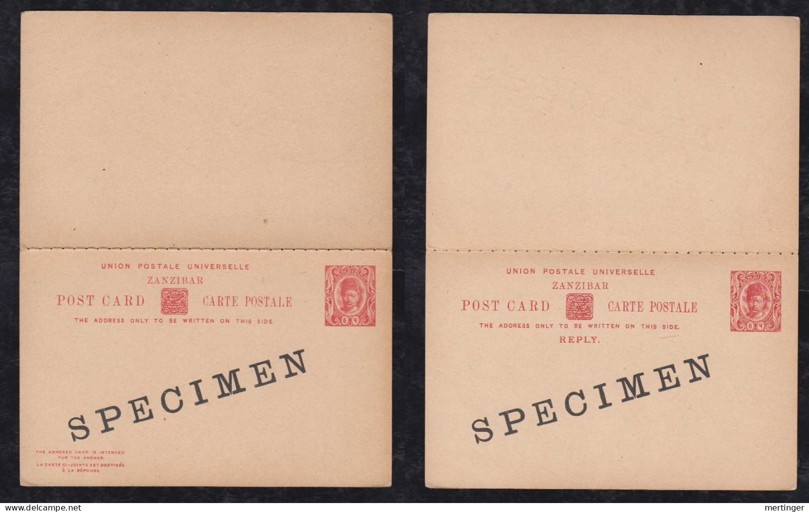 Zanzibar 1908 Stationery Question/reply Postcard 6c SPECIMEN ** MNH - Zanzibar (...-1963)
