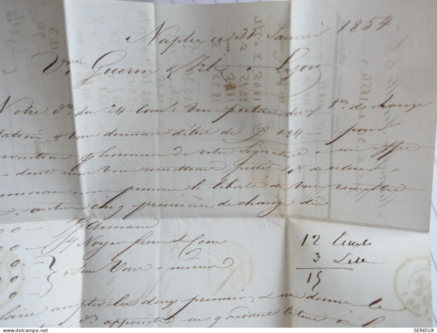 DJ 3 ITALIA  DEUX SICILE   BELLE  LETTRE  1854 NAPOLI A LYON FRANCIA ++ AFF. INTERESSANT+++ - Sicily