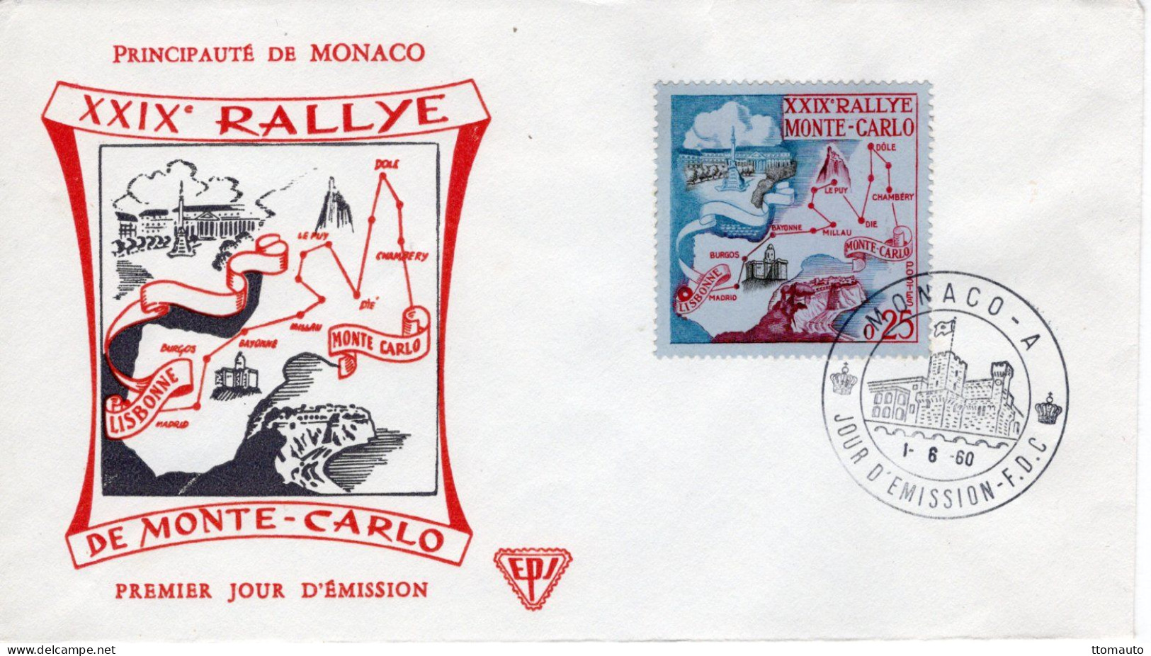 Monaco - Monte-Carlo Rallye 1960 -  Route De Lisbonne -  Envelope FDC Prémier Jour - Auto's