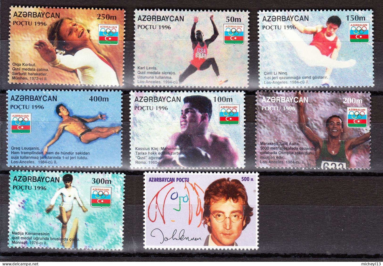 Azerbaidjan-1996-Yvert 267/273** Carl Lewis,Cassius Clay,N.Comaneci,Greg Louganis Et 1995 Yvert 223** John Lennon - Aserbaidschan