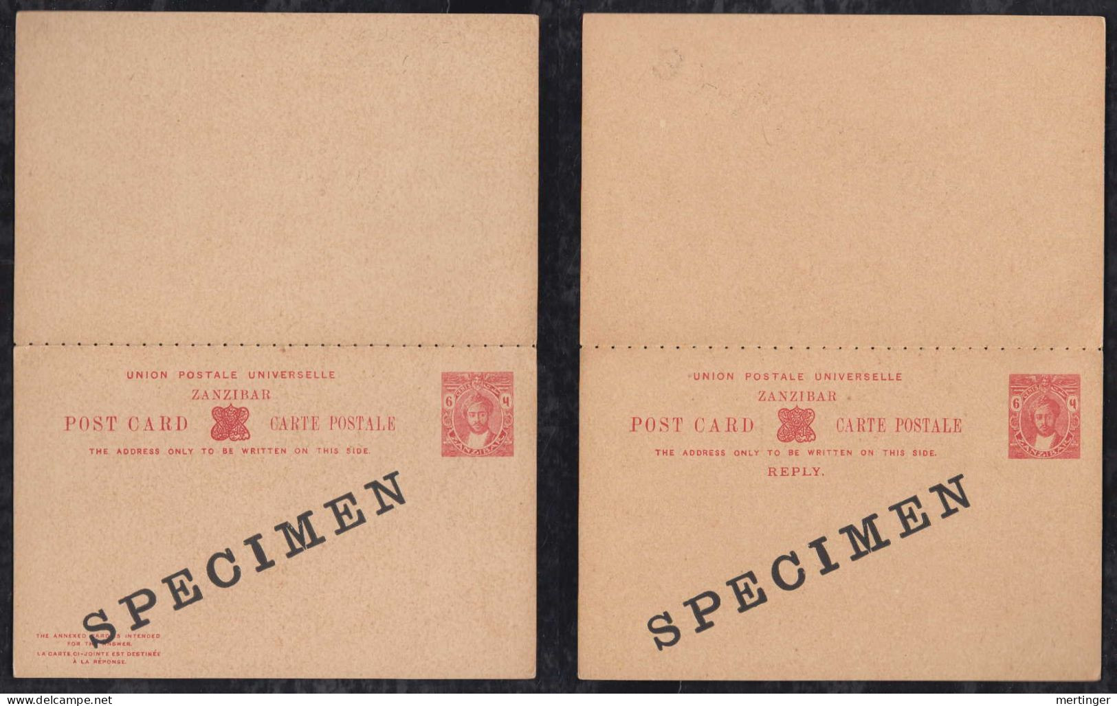 Zanzibar 1914 Stationery Question/reply Postcard 6c ** MNH SPECIMEN - Zanzibar (...-1963)