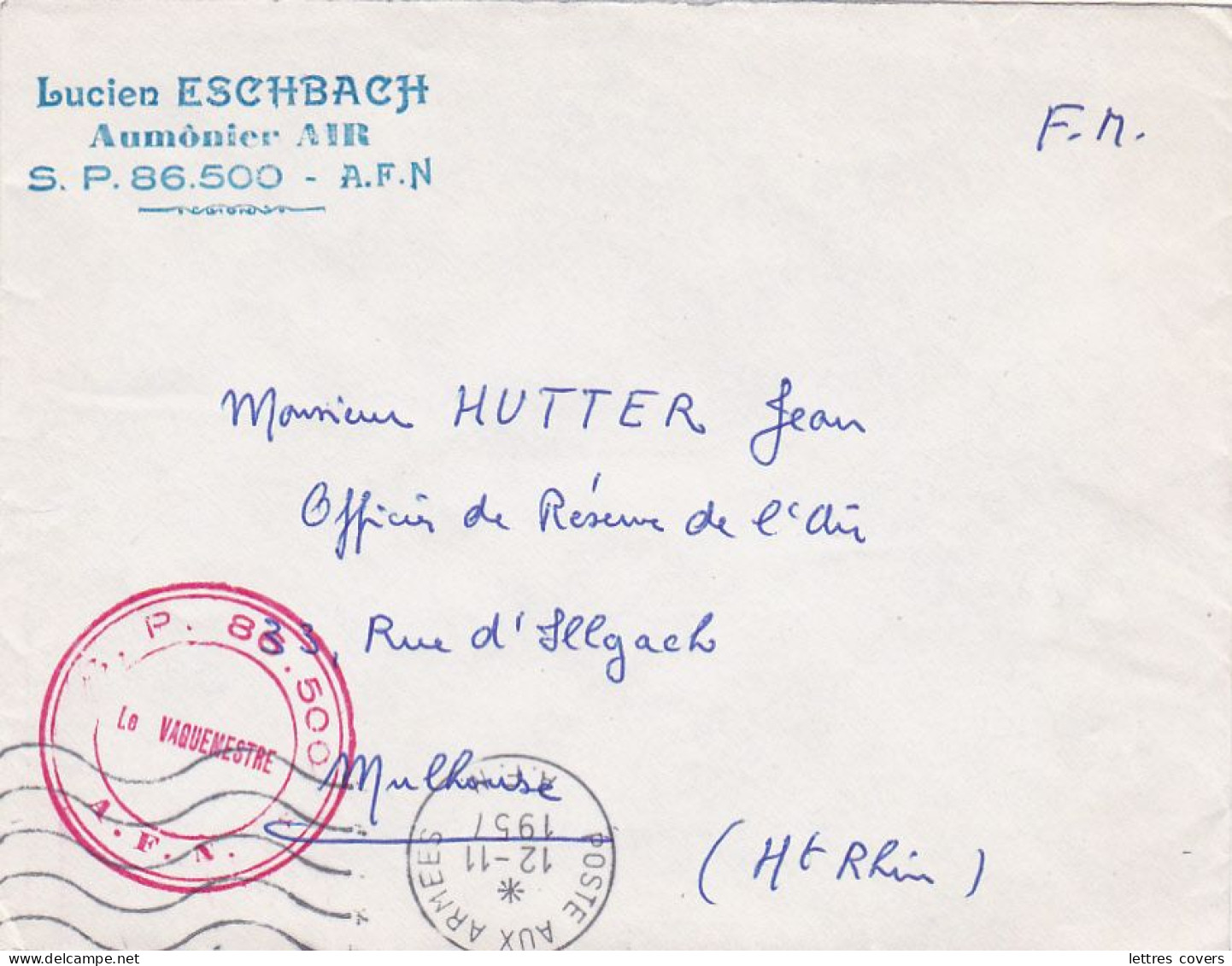 Algérie Lettre En-tête "AUMONIER AIR SP 86.500 A.F.N." + Cachet Postes Aux Armées Sur Lettre FM - Aviation Militaire - Guerra D'Algeria