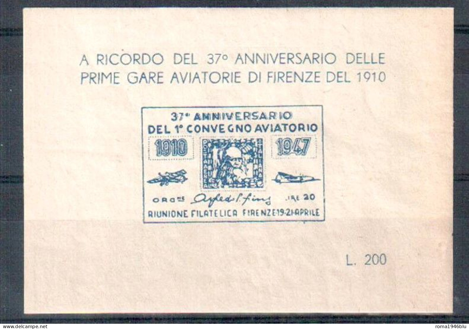 ERINNOFILO 1947 37° ANNIVERSARIO GARE AVIATORIE DI FIRENZE DEL 1910 - Erinnofilia