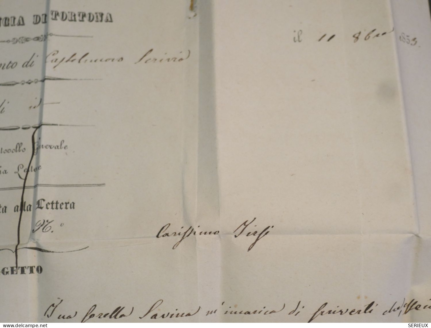 DJ 3 ITALIA     BELLE  LETTRE SIGNEE  1853  CASTELNUOVO  A  TORINO REDISTR.+RETRODATO + AFF. INTERESSANT+++ - Unclassified