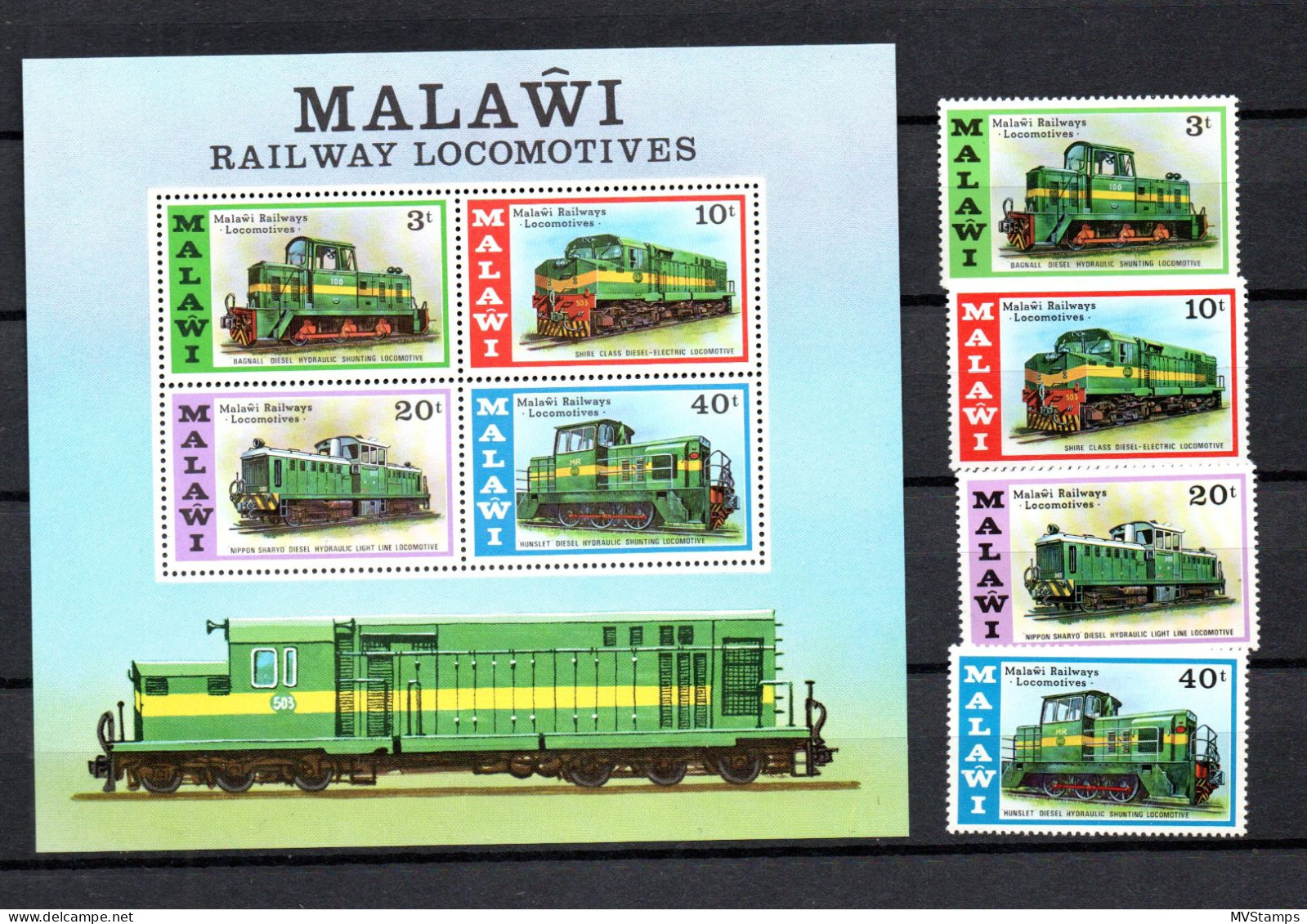 Malawi 1976 Set Railroad/Trains/Eisenbahn Stamps (Michel 267/70 + Bl. 45) MNH - Malawi (1964-...)