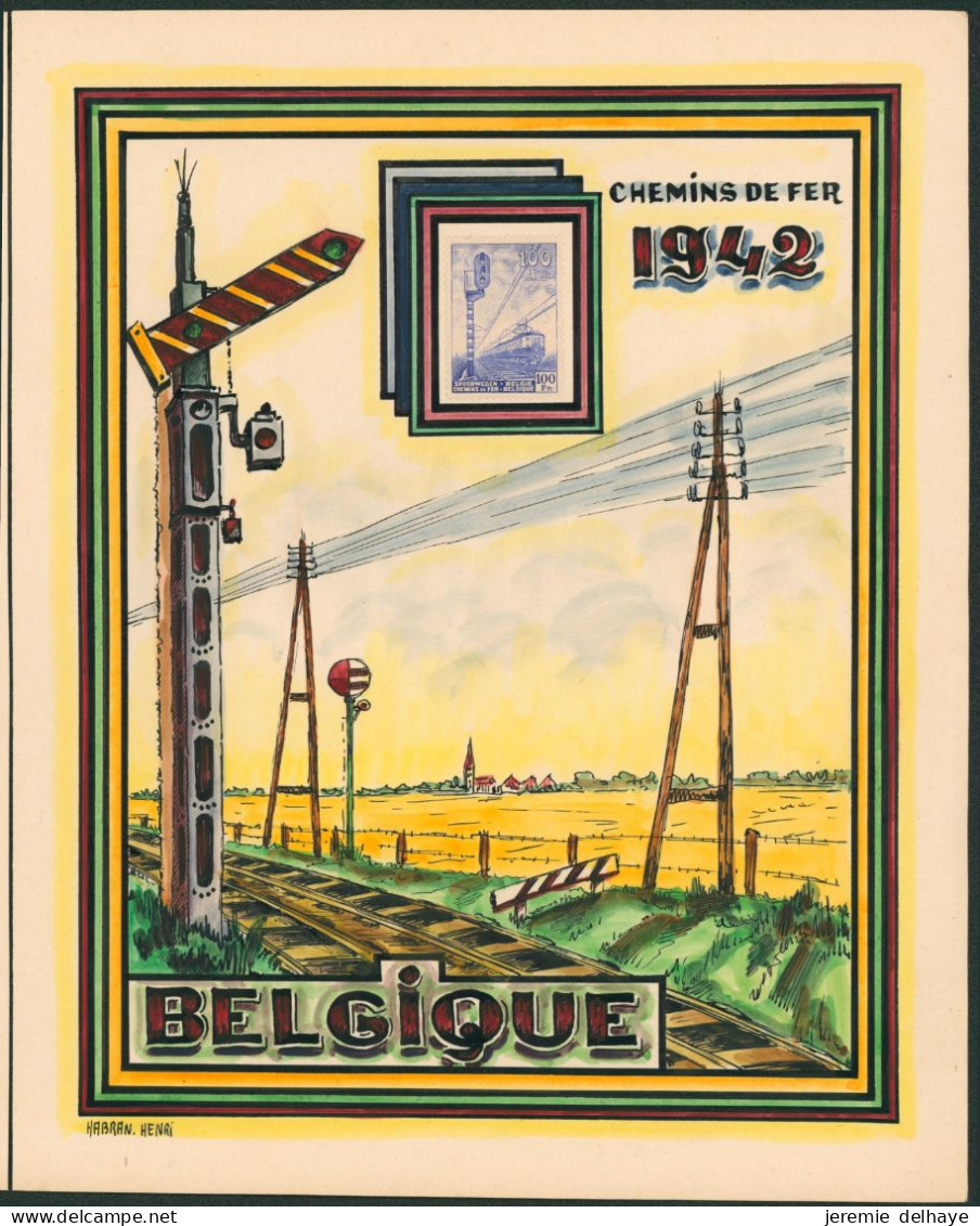 Belgique - Dessin à La Main De M. Habran Henri Sur Les Chemins De Fer (Timbres De 1942, TR263) - Andere & Zonder Classificatie