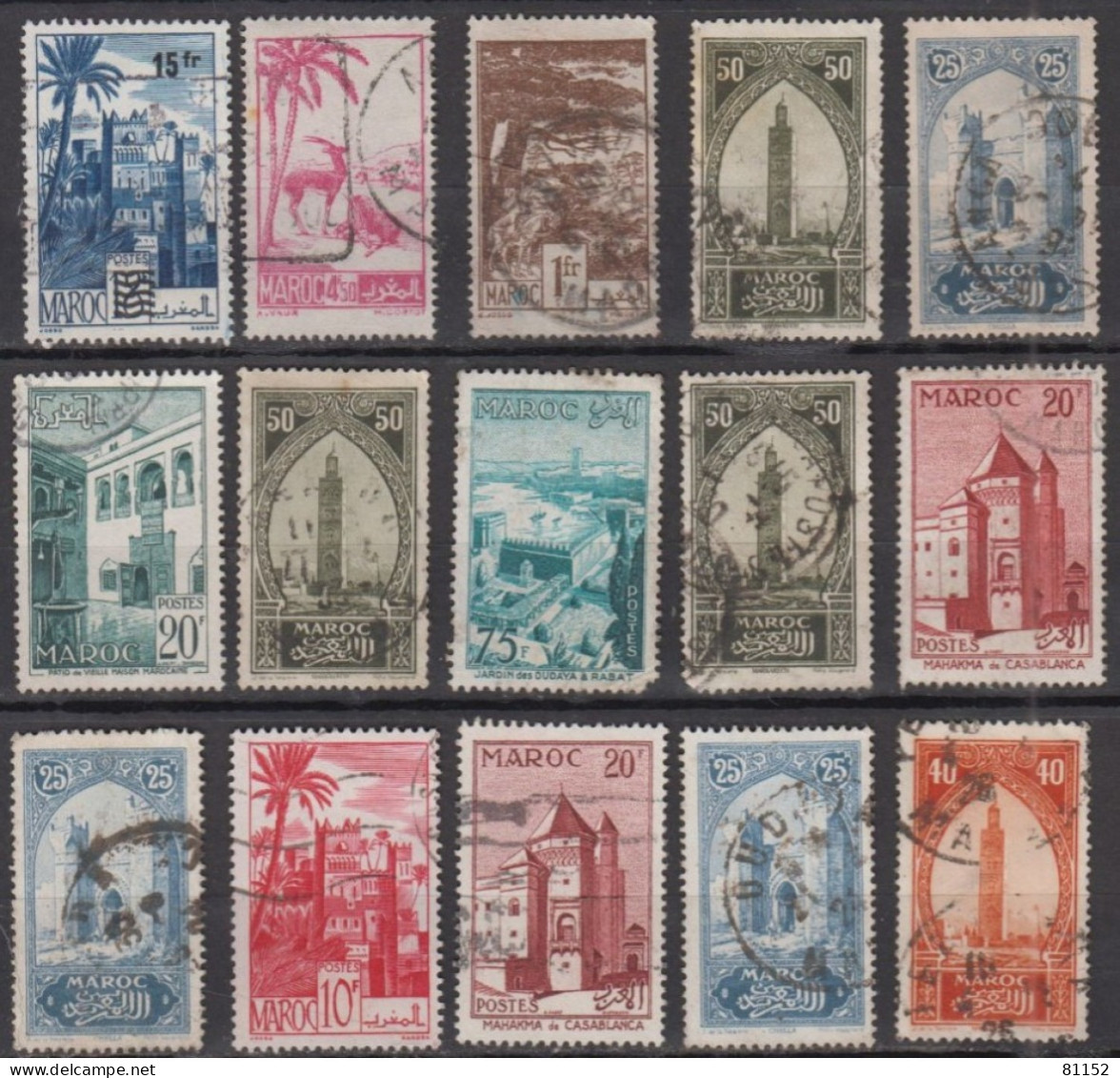 lot de 113  timbres du  MAROC     oblitérés années mélangées  dont 1 bande de 3  non oblitérés