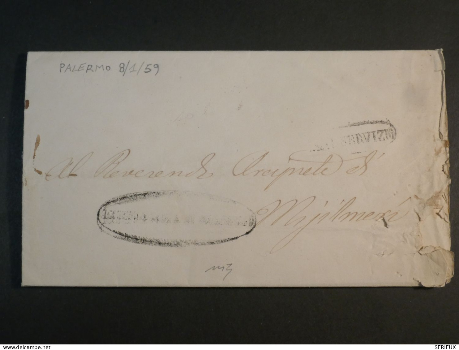 DJ 3 ITALIA  SICILIA  . LETTRE SIGNEE  1859    PALERMO +VOIR VERSO + AFF. INTERESSANT+++ - Sicilia