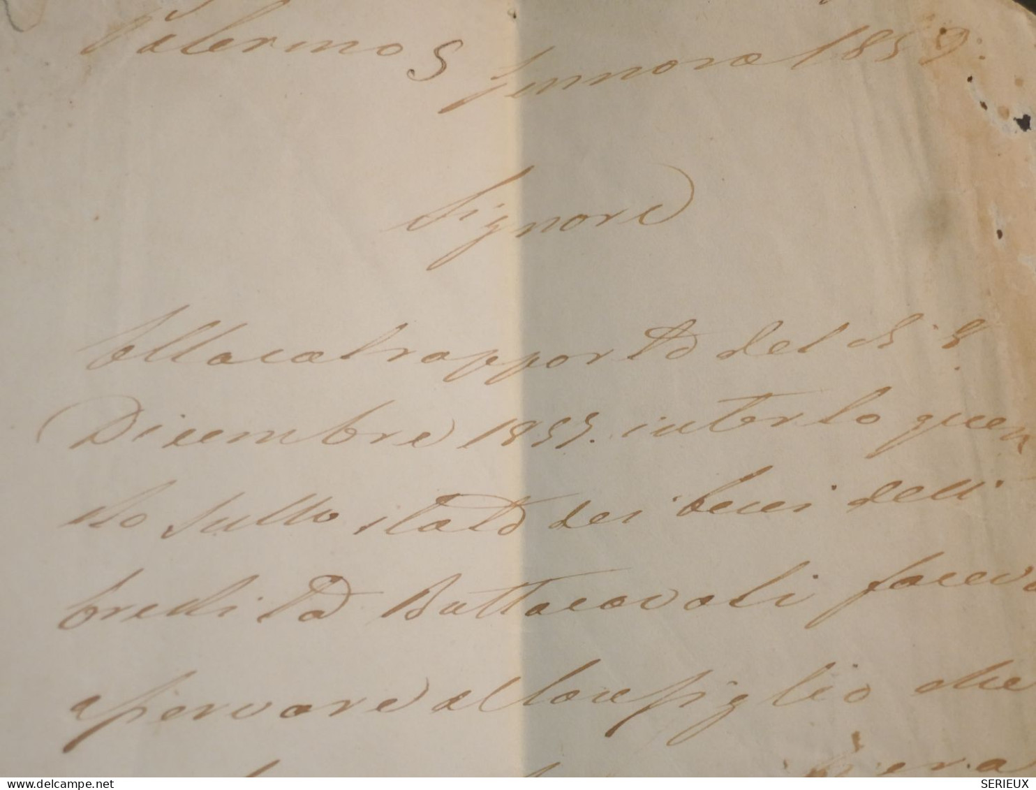 DJ 3 ITALIA  SICILIA  . LETTRE SIGNEE  1859    PALERMO +VOIR VERSO + AFF. INTERESSANT+++ - Sicilia