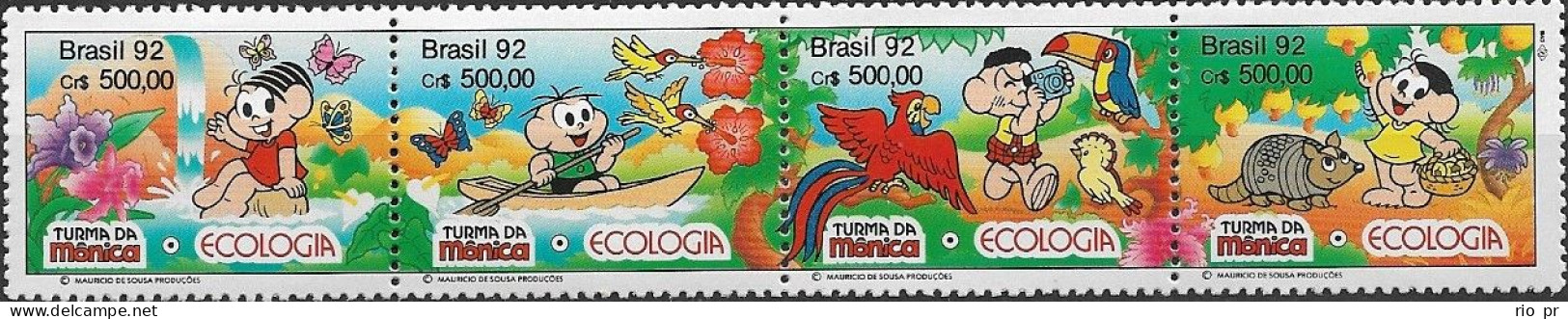 BRAZIL - STRIP OF FOUR UNCED CONFERENCE FOR ENVIRONMENT/DEVELOPMENT, RIO DE JANEIRO (TURMA DA MÔNICA COMICS) 1992 - MNH - Environment & Climate Protection