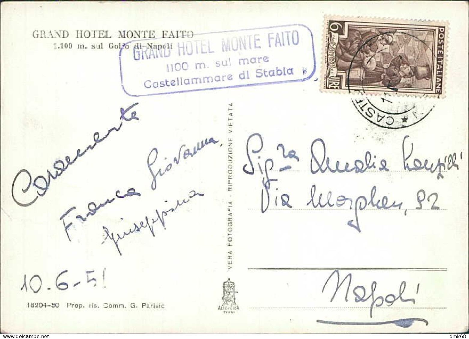CASTELLAMMARE DI STABIA - GRAND HOTEL MONTE FAITO - EDIZIONE PARISIO - SPEDITA 1951 (19862) - Castellammare Di Stabia