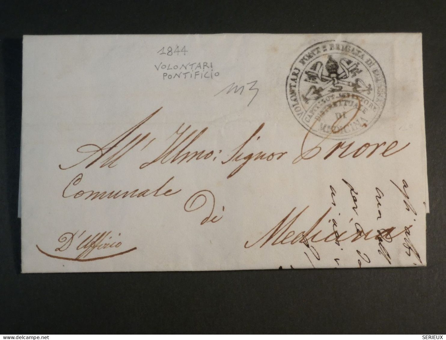 DJ 3 ITALIA    BELLE  LETTRE SIGNEE  1844   VOLONTARI PONTIFICIO +MEDICINA+ + AFF. INTERESSANT+++ - Non Classés