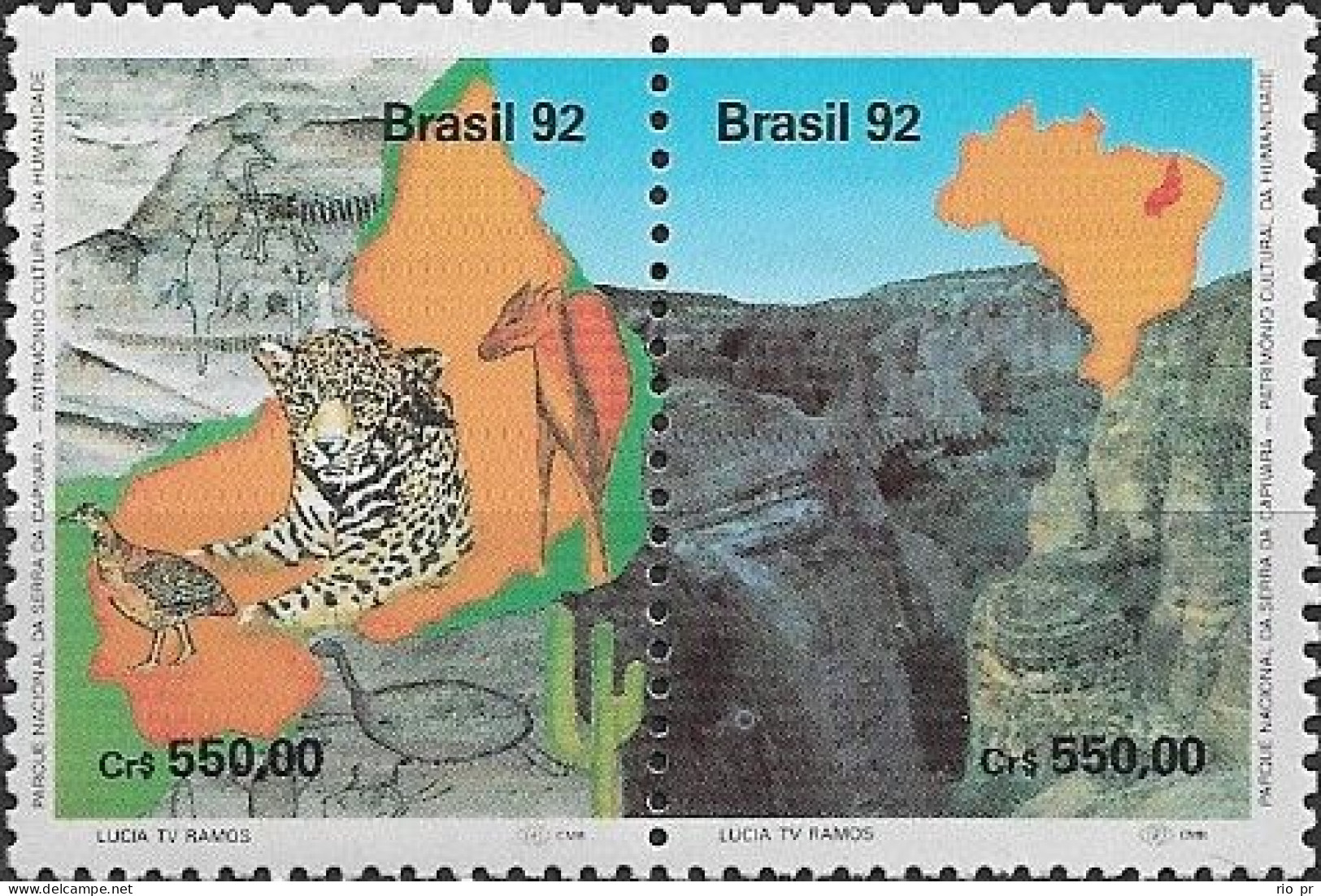 BRAZIL - SE-TENANT SERRA DA CAPIVARA NATIONAL PARK 1992 - MNH - Environment & Climate Protection