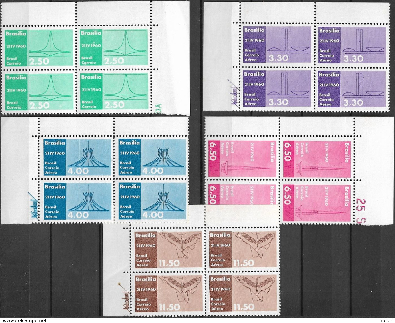 BRAZIL - COMPLETE SET IN BLOCKS OF FOUR INAUGURATION OF BRASILIA, NEW CAPITAL OF BRAZIL 1960 - MNH - Ungebraucht