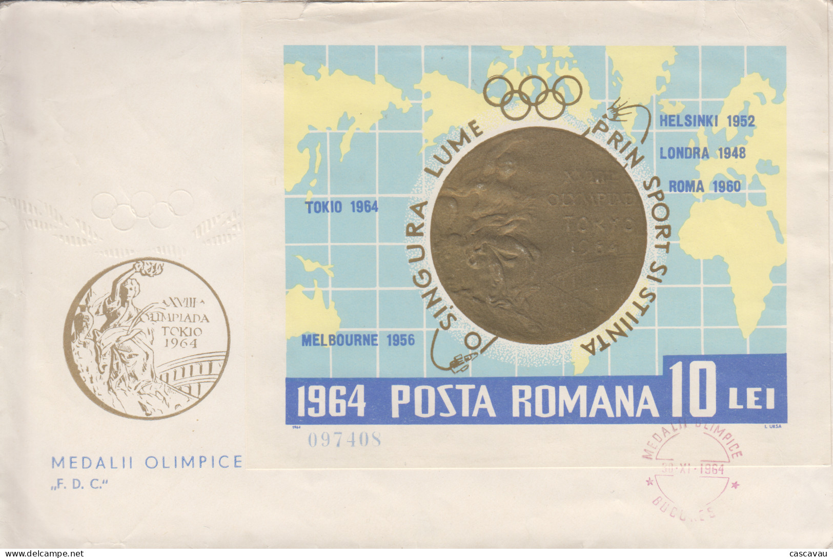 Enveloppe  FDC   1er  Jour   ROUMANIE   Bloc  Feuillet    Jeux  Olympiques  TOKYO   1964 - Zomer 1964: Tokyo