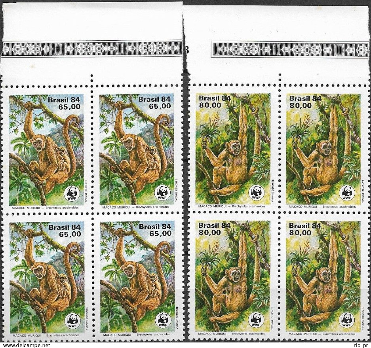 BRAZIL - COMPLETE SET IN BLOCKS OF FOUR WWF MONKEYS 1984 - MNH - Otros & Sin Clasificación