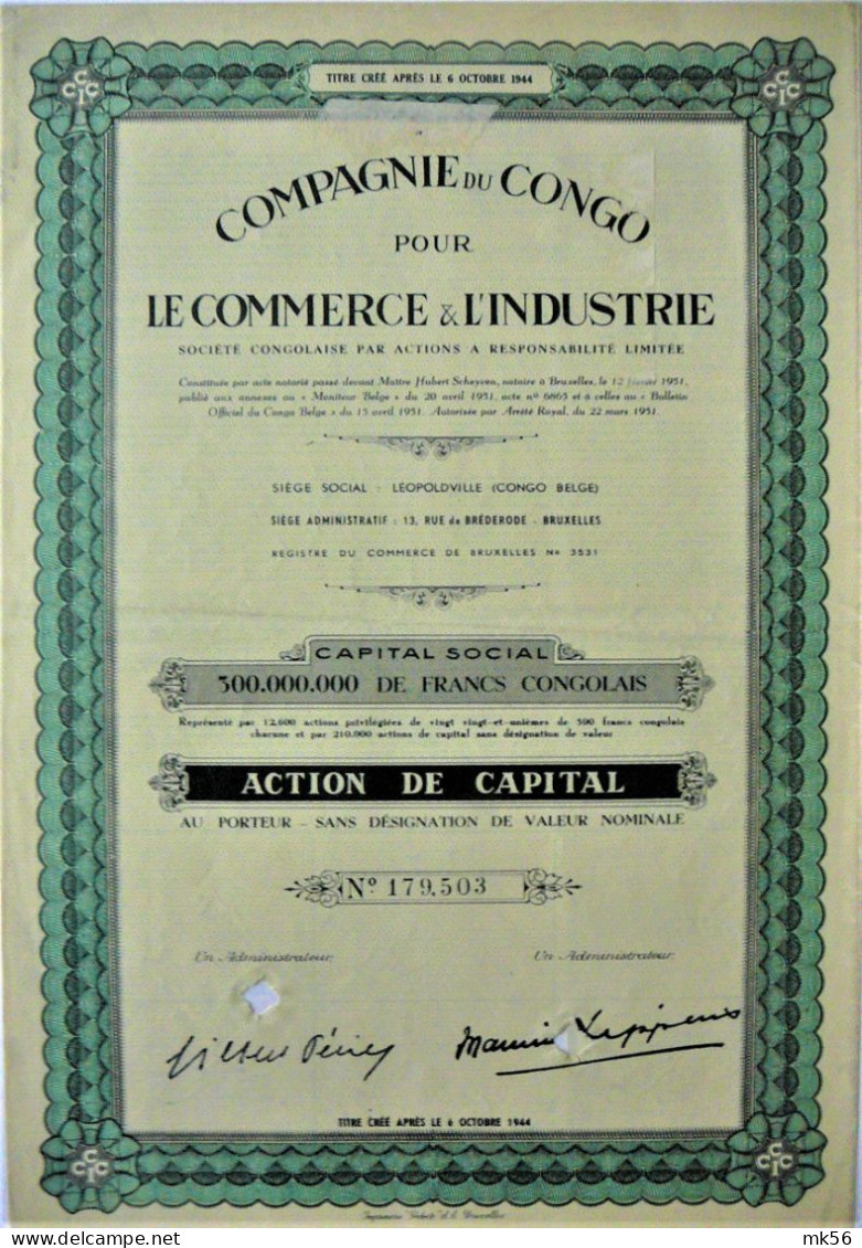 Compagnie Du Congo Pour Le Commerce & L'Industrie - 1951 - Leopoldville - Africa