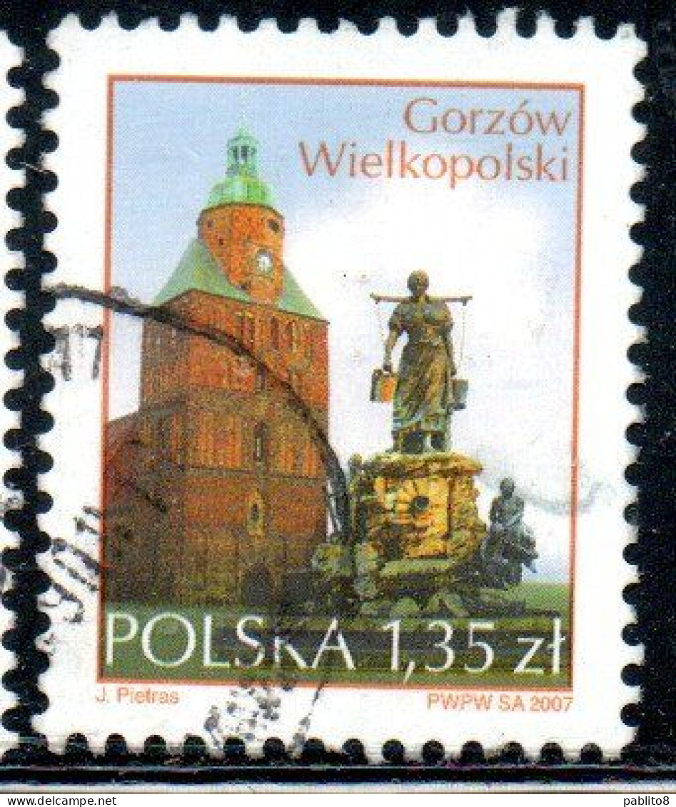 POLONIA POLAND POLSKA 2007 CATHEDRAL OF THE ASSUMPTION PAUKSCH FOUNTAIN GORZOW WIELKOPOLSKI 1.35z USED USATO OBLITERE' - Gebraucht