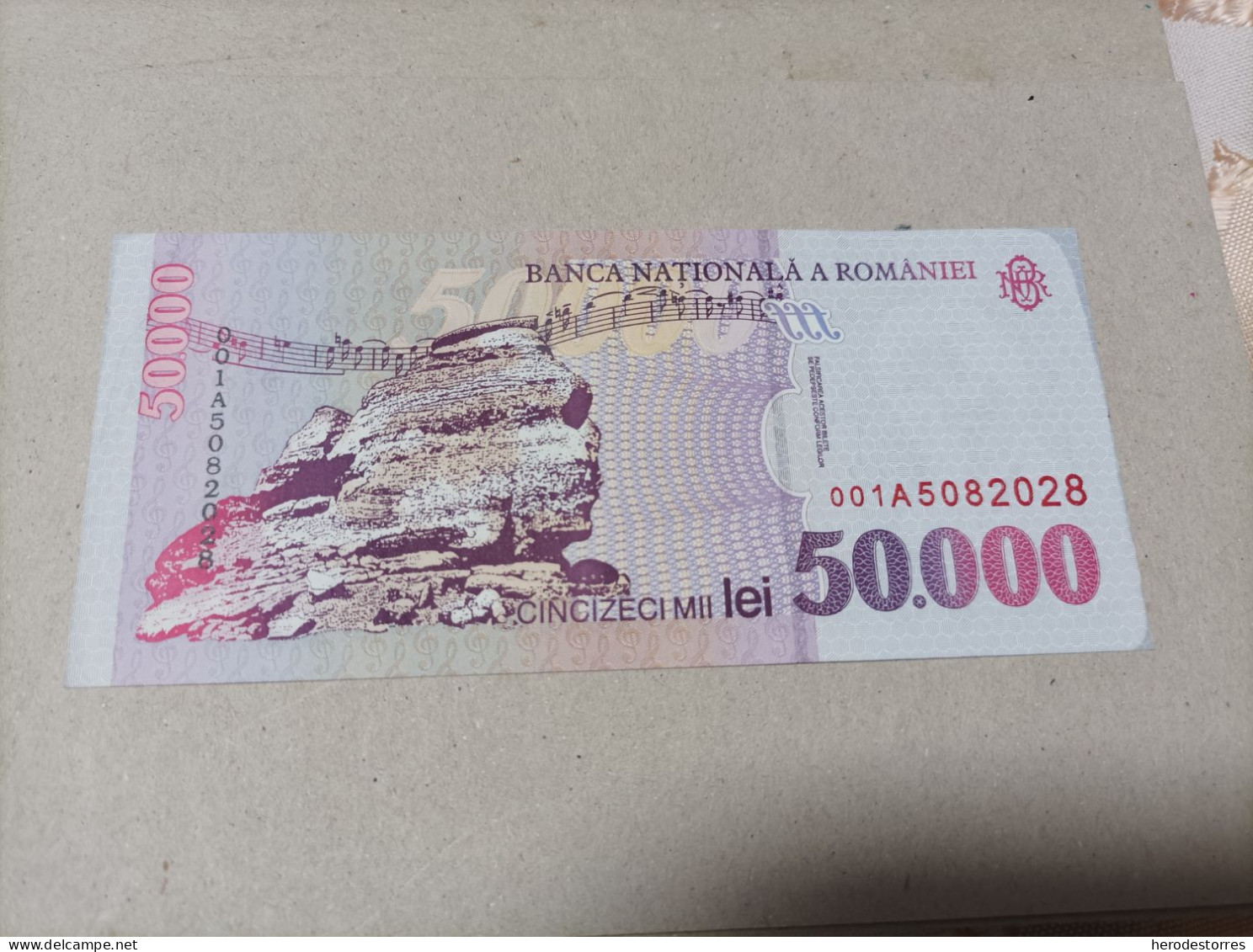 Billete Rumania, 50000 Lei, Año 2000, Serie A, Nº Bajisimo, UNC - Roemenië