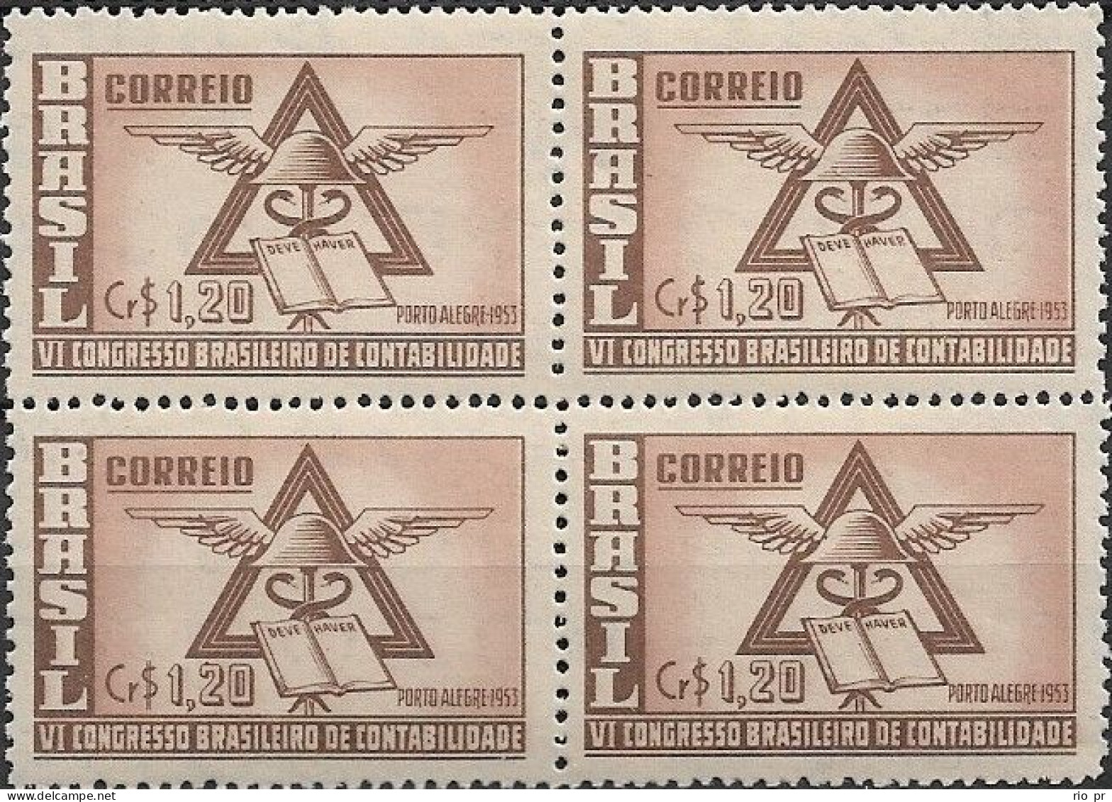 BRAZIL - BLOCK OF FOUR 6th BRAZILIAN ACCOUNTANCY CONGRESS, PORTO ALEGRE 1953 - MNH - Unused Stamps