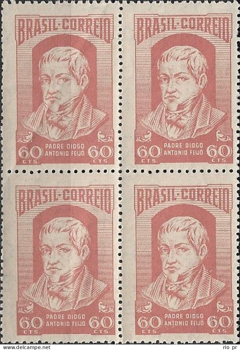 BRAZIL - BLOCK OF FOUR TRIBUTE TO DIOGO ANTÔNIO FEIJÓ (1784-1843), POLITICIAN/PRIEST 1952 - MNH - Nuovi