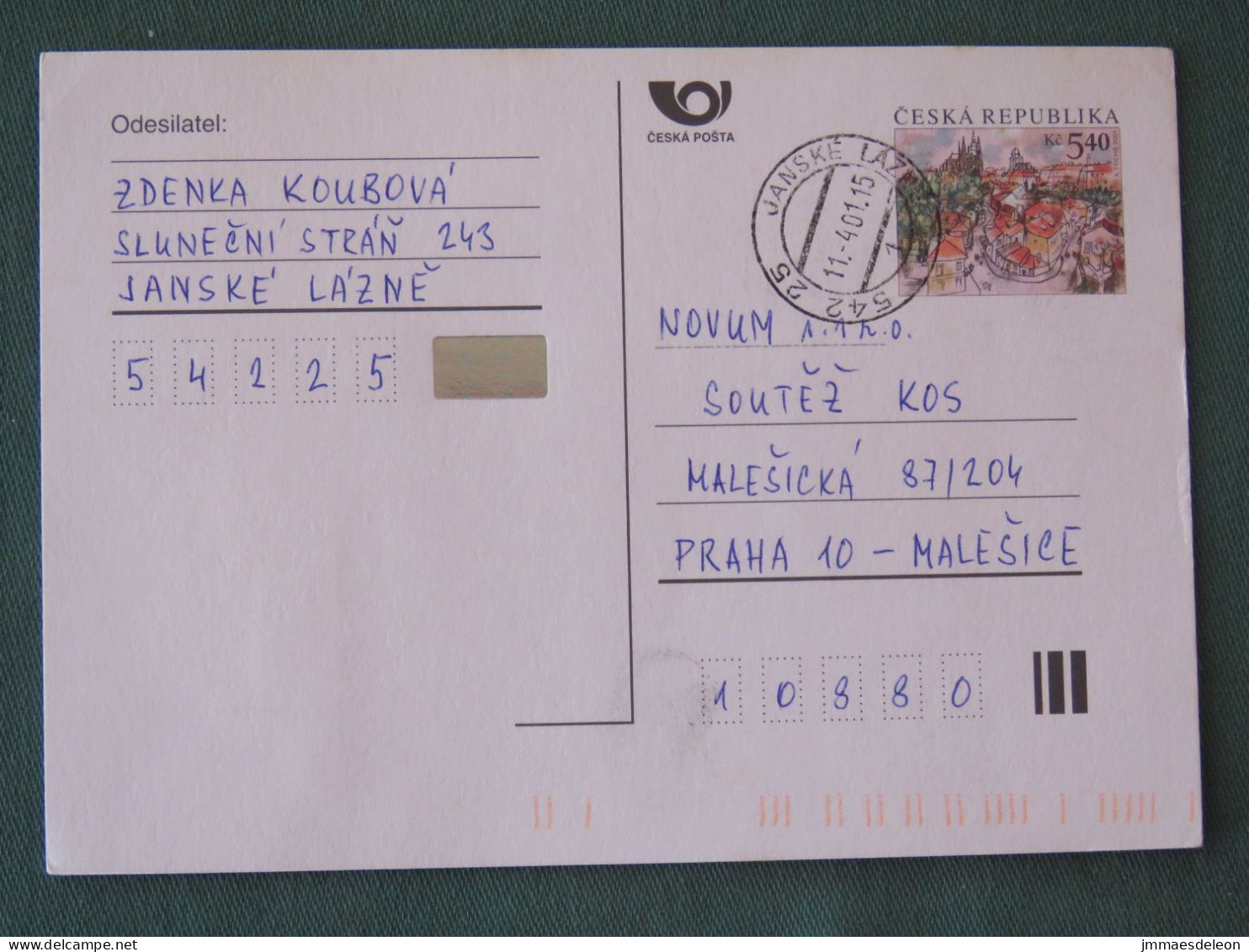 Czech Republic 2001 Stationery Postcard 5.40 Kcs Prague Sent Locally - Lettres & Documents