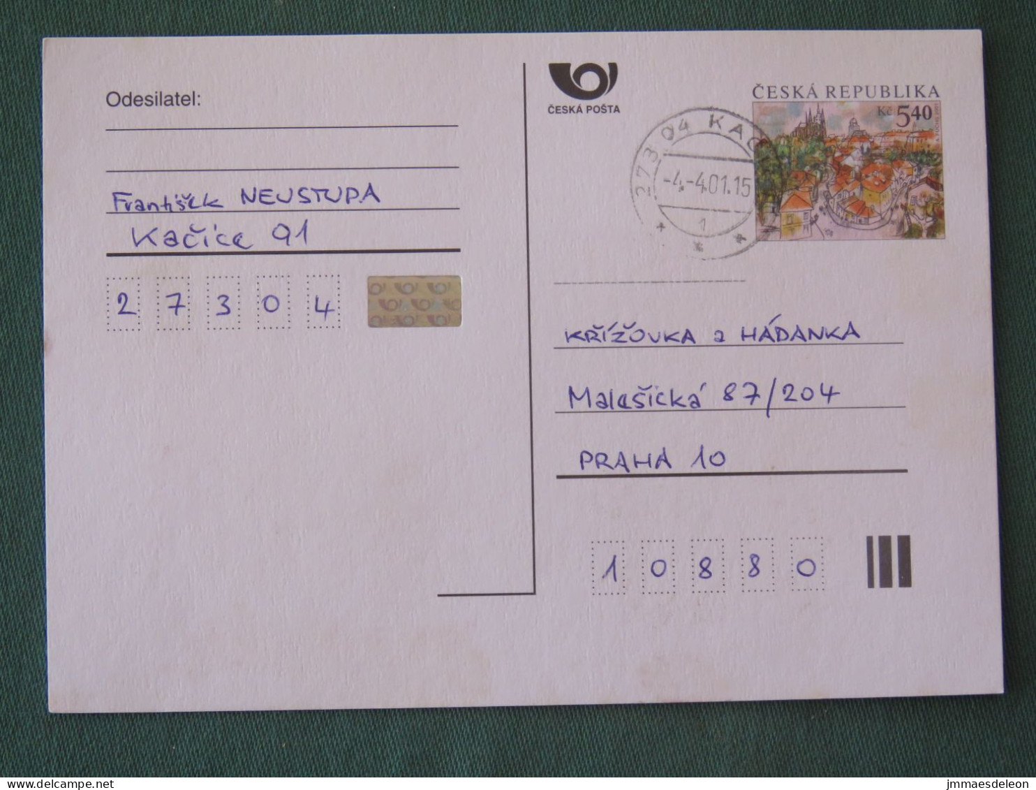 Czech Republic 2001 Stationery Postcard 5.40 Kcs Prague Sent Locally - Cartas & Documentos