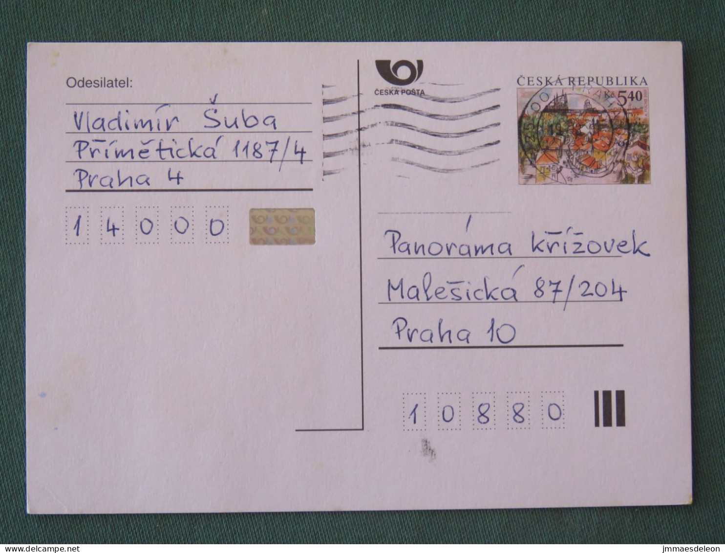 Czech Republic 2001 Stationery Postcard 5.40 Kcs Prague Sent Locally - Covers & Documents