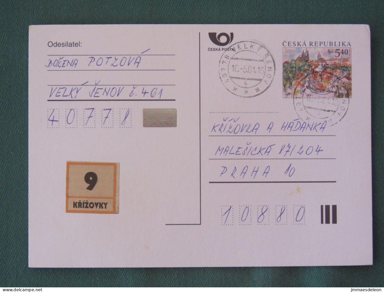 Czech Republic 2001 Stationery Postcard 5.40 Kcs Prague Sent Locally - Brieven En Documenten