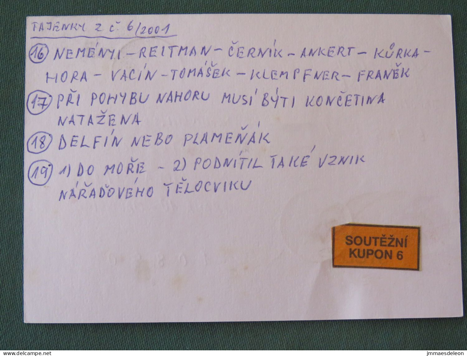 Czech Republic 2001 Stationery Postcard 5.40 Kcs Prague Sent Locally - Brieven En Documenten