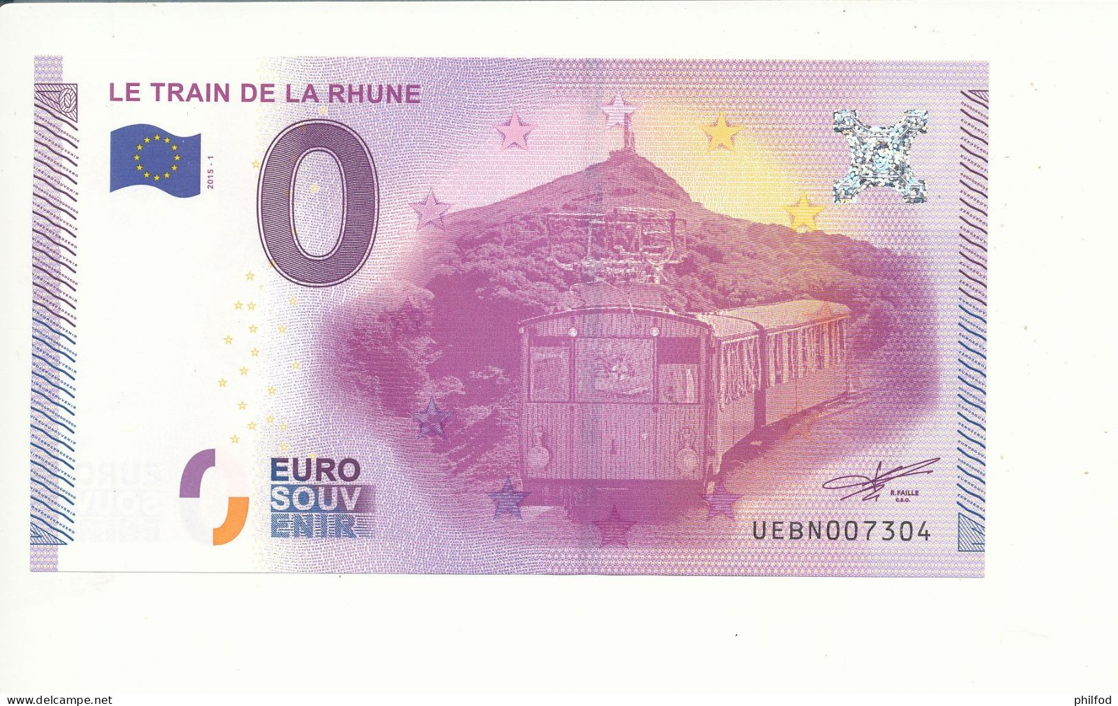 2015-1 - Billet Souvenir - 0 Euro - UEBN -  LE TRAIN DE LA RHUNE -  n° 7304 - Billet épuisé - Essais Privés / Non-officiels