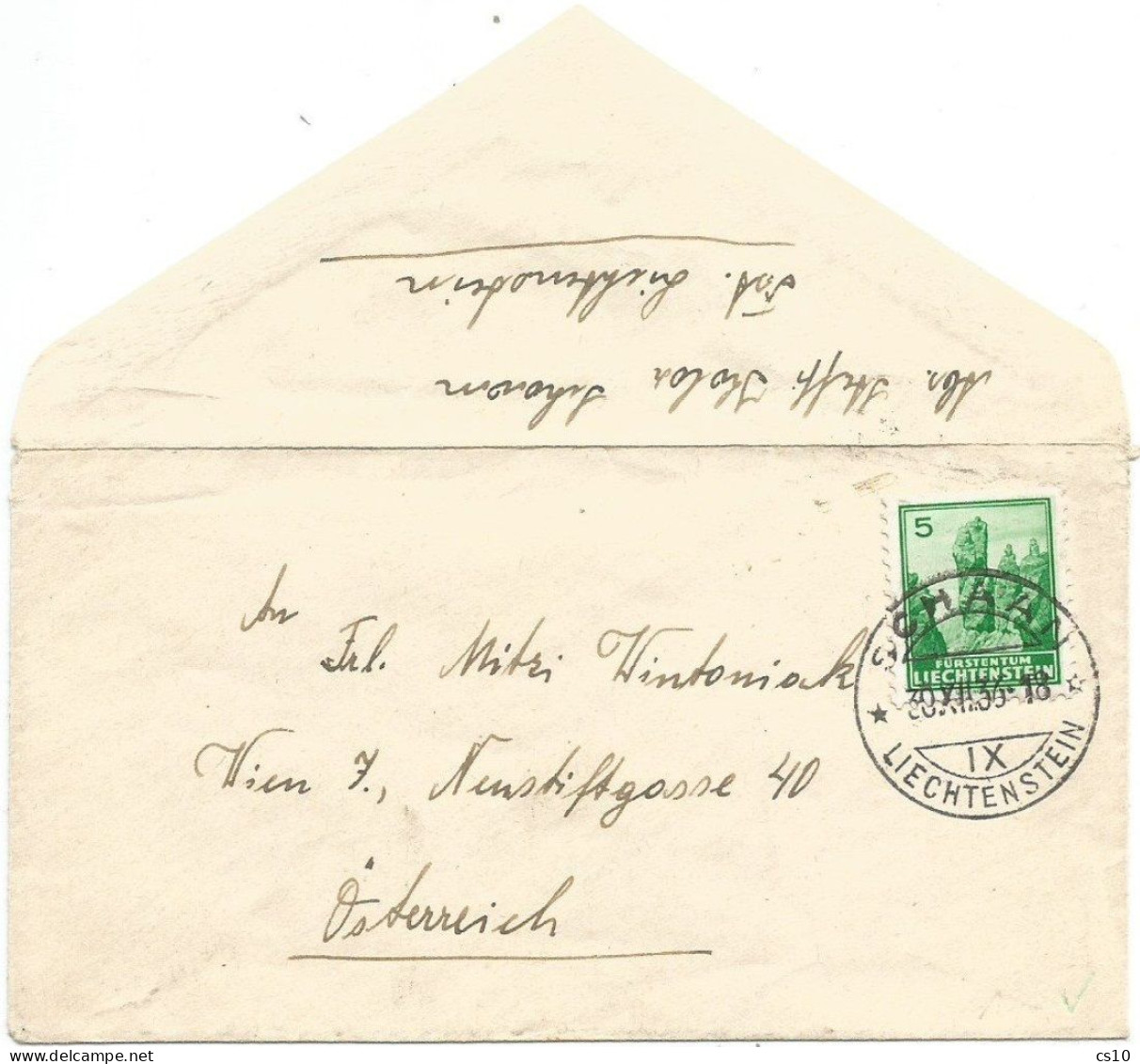 Liechtenstein Visit Card Small Cover With Regular Issue C.5 Papier Gaufré Schaan 30dec1936 X Osterreich - Brieven En Documenten