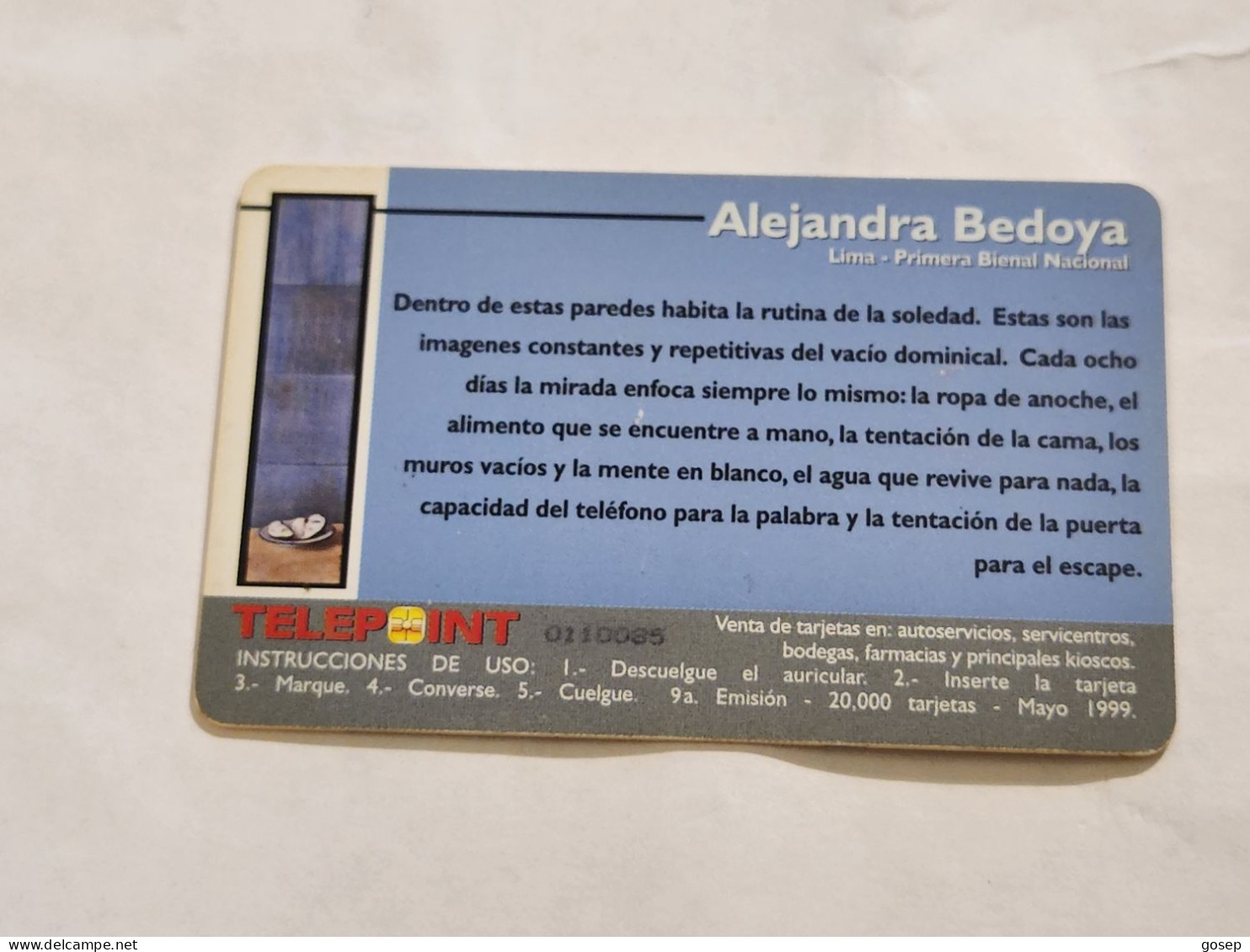 PERU-(PER-TE-142)-Alejandra Bedoya-(90)(20 SOLES)(0110085)(tirage-20.000)-used+1card Prepiad,free - Perù