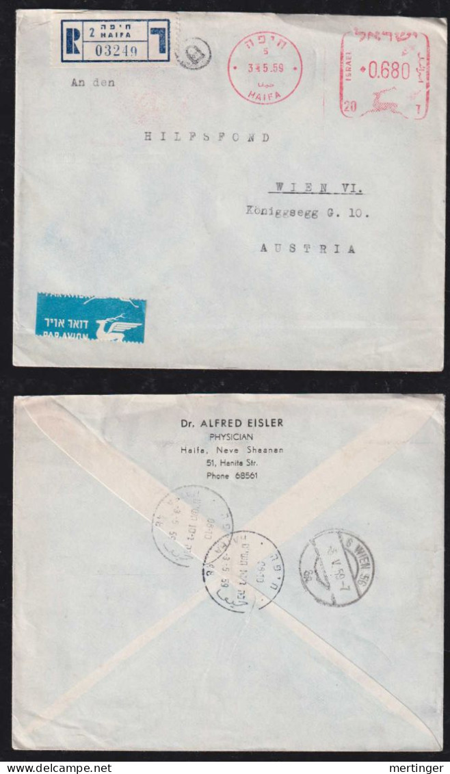 Israel 1959 Airmail Registered Meter Cover HAIFA X WIEN Austria - Lettres & Documents