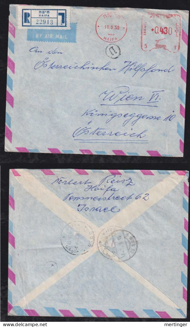 Israel 1959 Airmail Registered Meter Cover HAIFA X WIEN Austria - Lettres & Documents