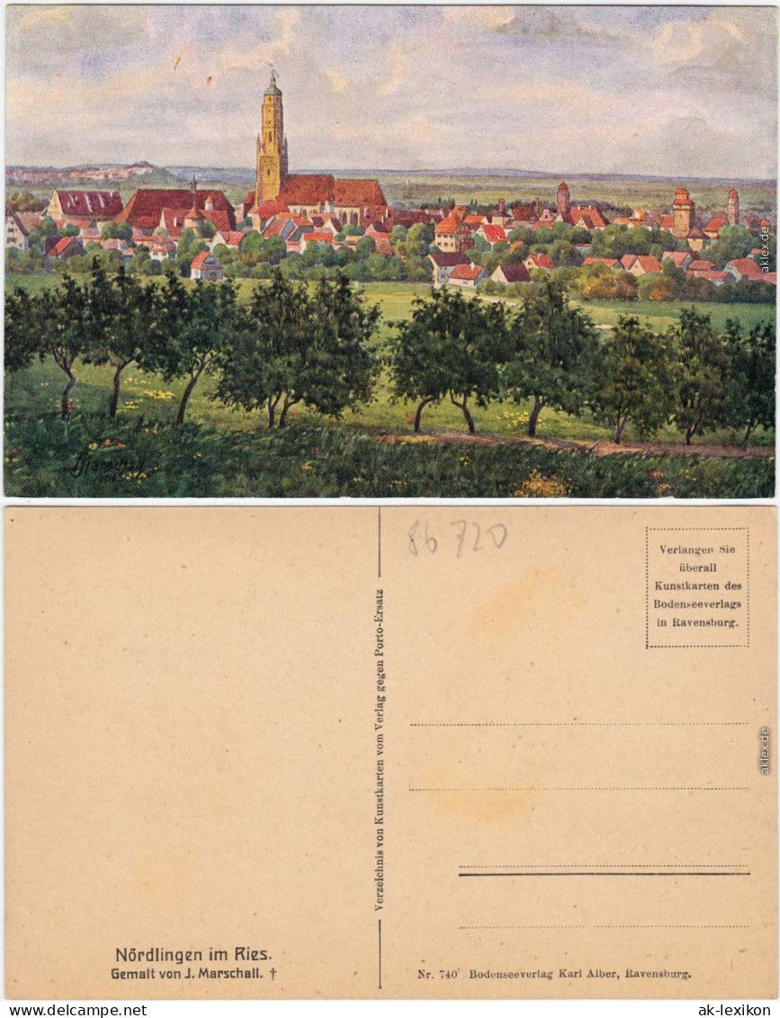 Ansichtskarte Nördlingen Totale (Künstlerkarte) 1917  - Noerdlingen