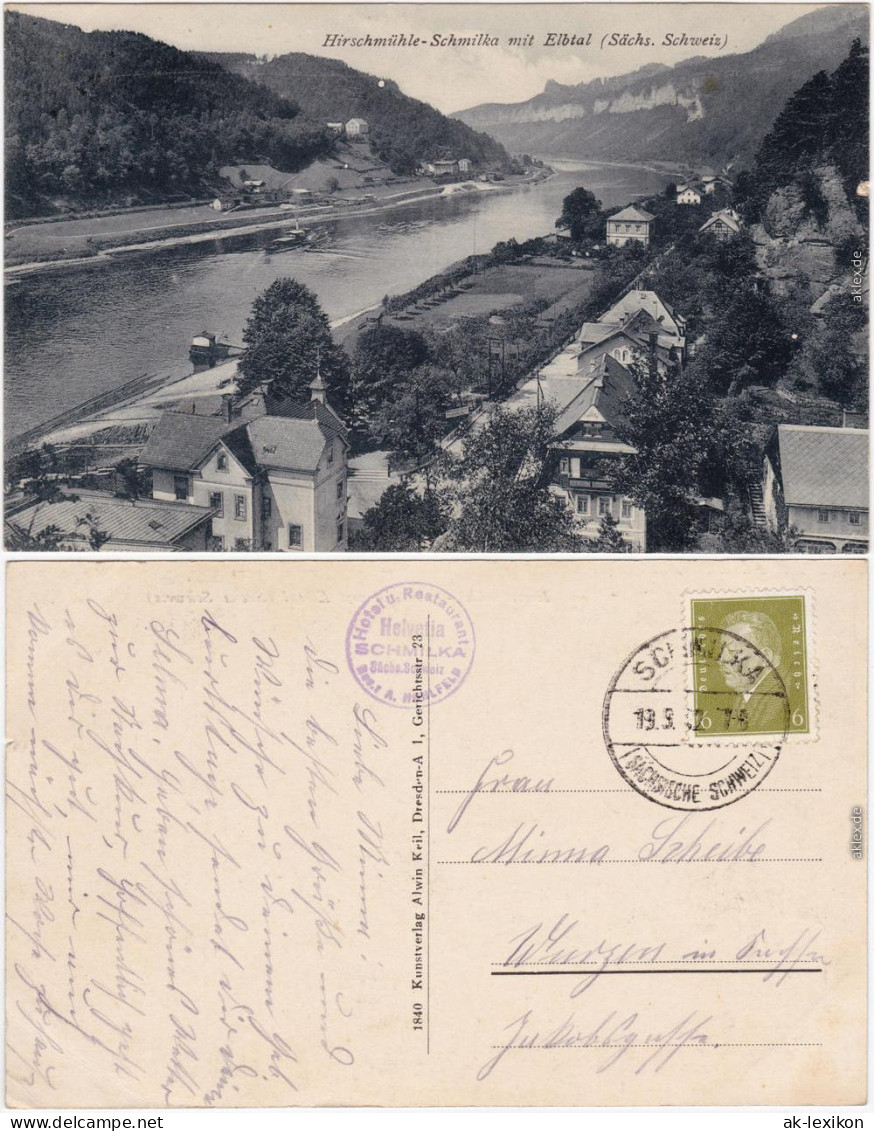 Schmilka Hirschmühle - Straßenpartie Ansichtskarte B Bad Schandau 1932 - Schmilka