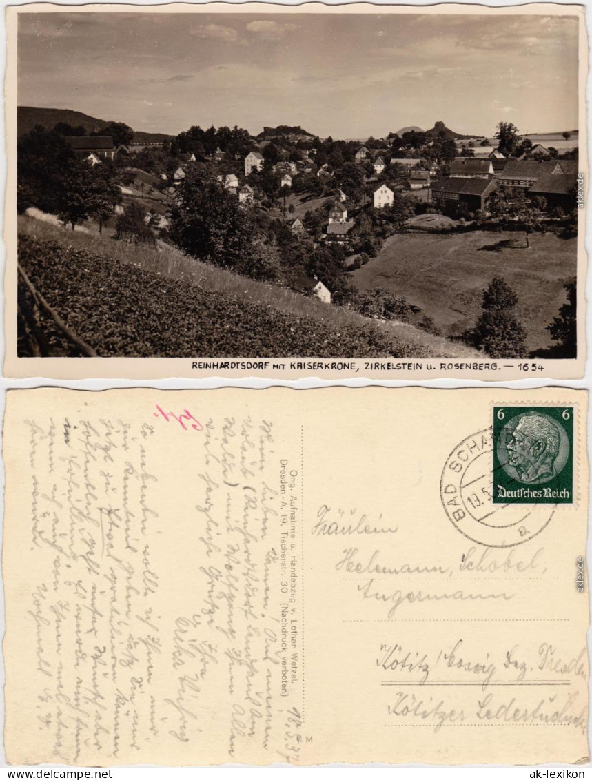 Fotokarte Reinhardtsdorf Schöna Panorama Mit Zirkelstein 1934 - Schöna