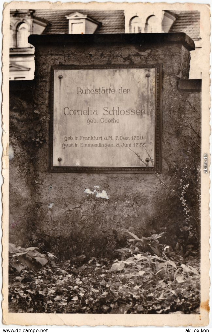 Emmendingen Grab Von Goethes Schwester Cornelia Ansichtskarte 1951 - Emmendingen