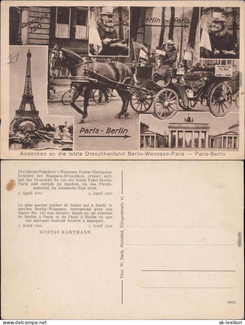 Paris Andenken An Die Letzte Droschkenfahrt Berlin-Wannsee Paris  1928 - Brandenburger Deur