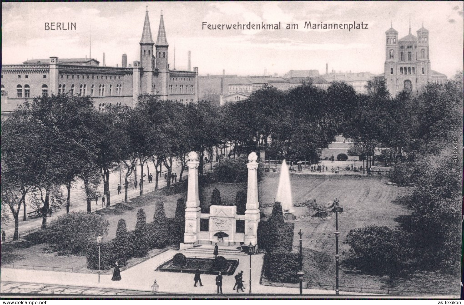 Ansichtskarte Kreuzberg Berlin Feuerwehrdenkmal Am Mariannenplatz 1913 - Kreuzberg