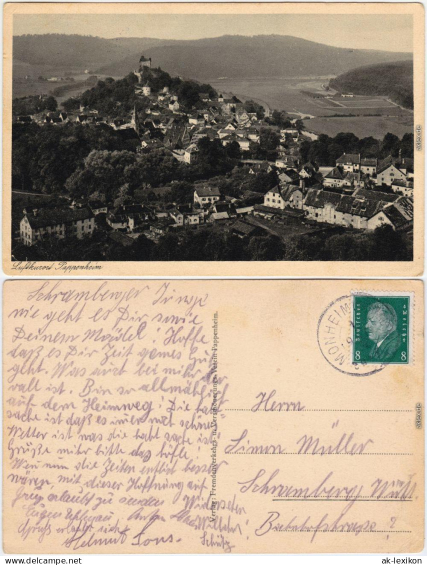 Pappenheim Panorama Weißenburg-Gunzenhausen Mittelfranken  Ansichtskarte 1935 - Pappenheim