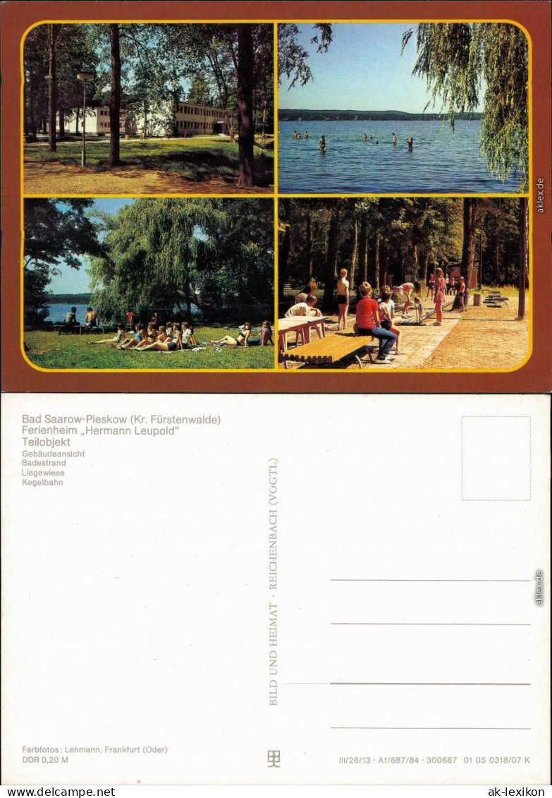 Pieskow Bad Saarow  Badestrand, Liegewiese, Kegelbahn Ansichtskarte 1984 - Bad Saarow