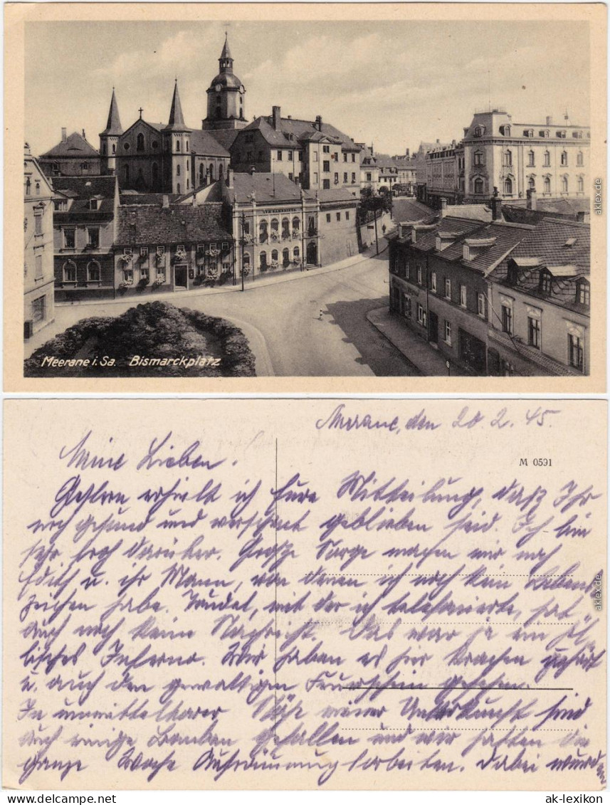 Meerane Bismarckplatz Ansichtskarte 1945 - Meerane