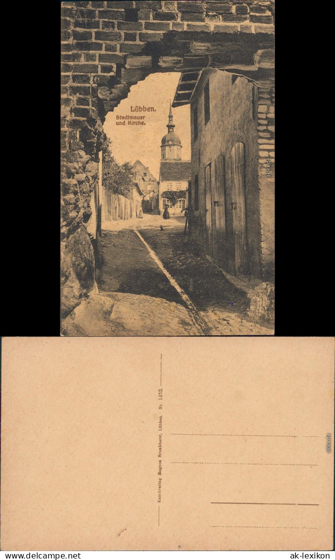 Lübben (Spreewald) Lubin (Błota) Straßenpartie   Stadtmauer Und Kirche 1922 - Lübben (Spreewald)
