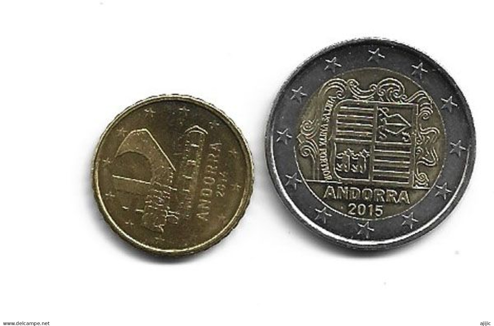Andorra , Monnaie 2,00 Euro (2015) + 10 Cents (2014) Neufs, Uncirculated. Rare-Scarce. Deux Photos. - Andorre