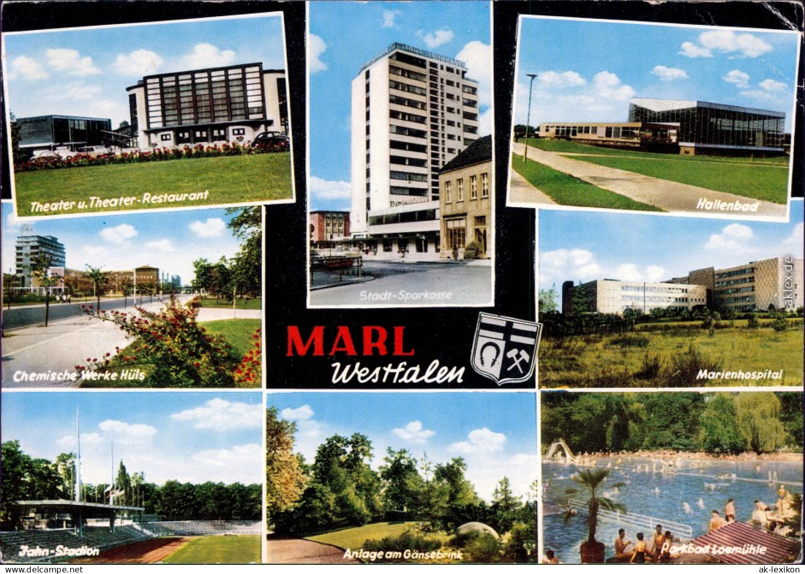 Marl (Westfalen)  Chemische Werke Hüls, Jahn-Stadion, Stadt-Sparkasse,  1972 - Marl