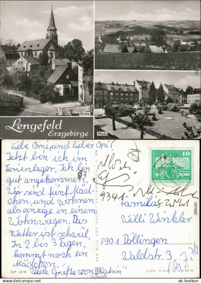 Ansichtskarte Lengefeld (Erzgebirge) Straße Und Kirche, Markt, Stadt 1974  - Lengefeld